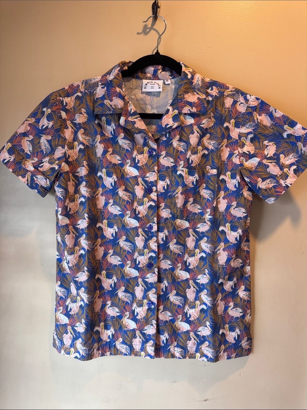 Kirrin Finch Cabana Camp Pelican Print Button-Down Shirt